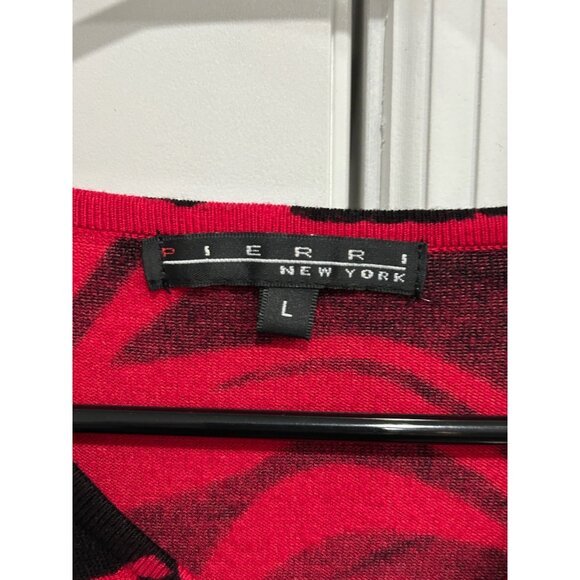 Pierri New York V Neck 3/4 Sleeve Top Red Black Sz Large Abstract Print Knit - Picture 5 of 10